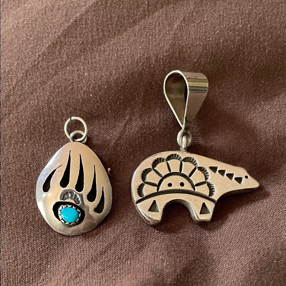 Silver and Turquoise Bear and Paw Pendant Native American
